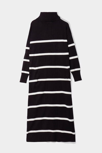Robe pull longue col roulé noir femme