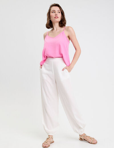 Pantalon large taille standard ecru femme