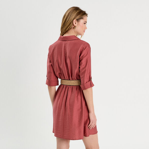 robe chemise trapeze ceinturee vieux rose femme Robe chemise trapèze ceinturée vieux rose femme