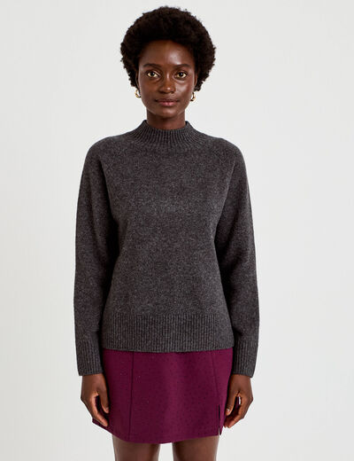 Pull col montant manches longues gris fonc&eacute; femme