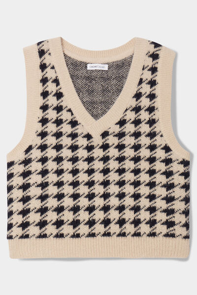 Pull sans manches col en V beige femme