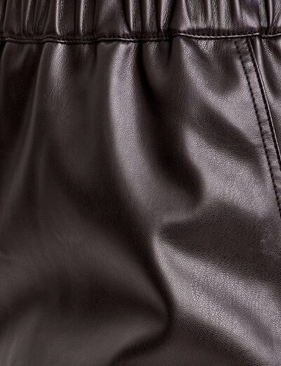 Pantalon cargo simili cuir noir femme