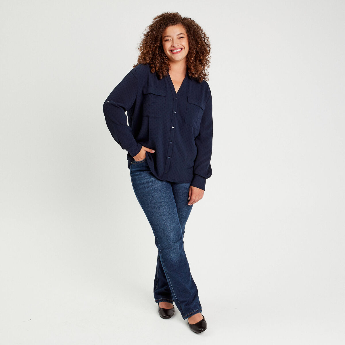 Chemise manches longues bleu marine femme