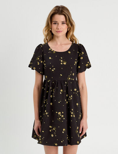 Robe évasée effet boule jaune femme