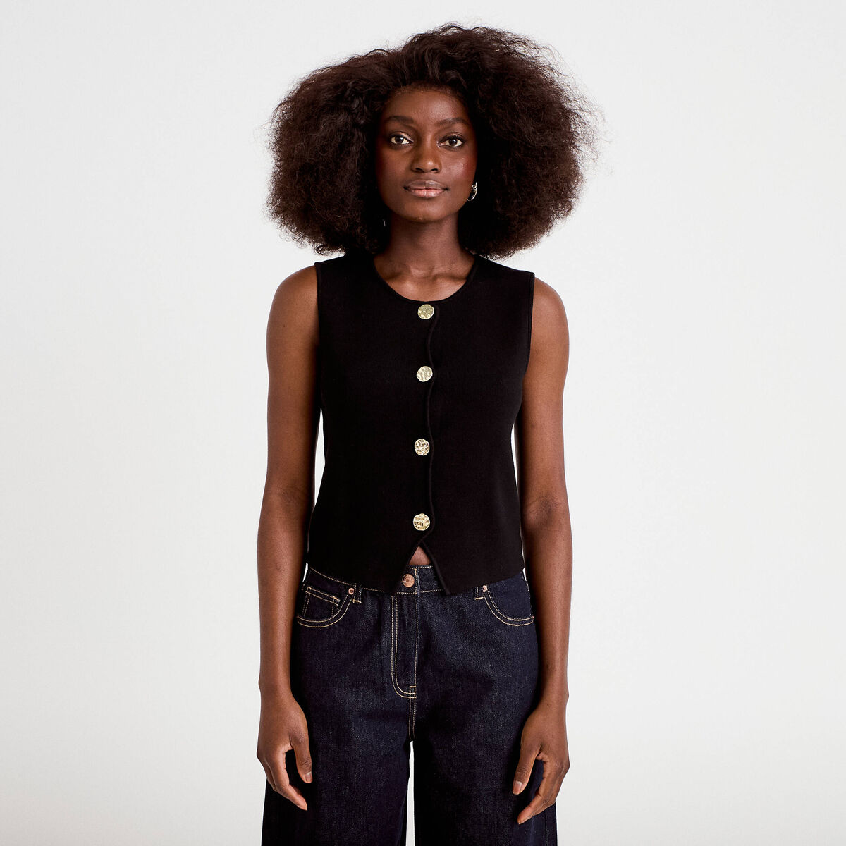 Gilet sans manches cropped noir femme