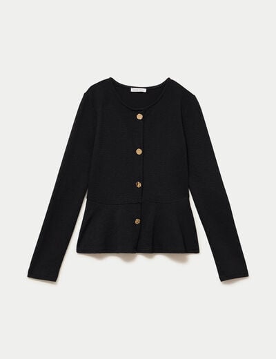 Top p&eacute;plum ajust&eacute; manches longues noir femme