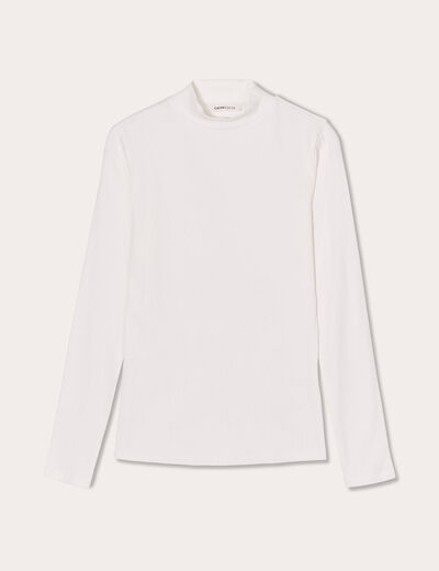T-shirt manches longues côtelé ecru femme