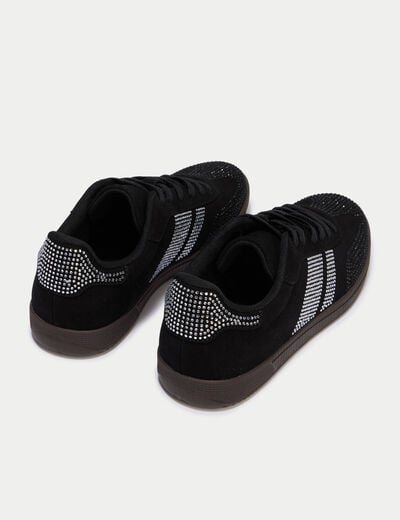 Baskets basses &agrave; lacets denim noir enduit femme