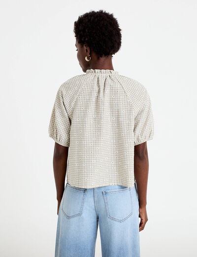 Blouse droite col v manches courtes gris femme