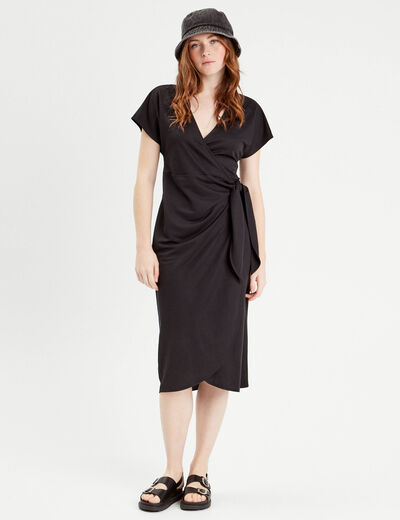 Robe midi portefeuille noir femme