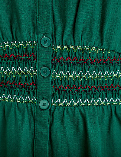 Robe &eacute;vas&eacute;e broderie col chemise vert fonc&eacute; femme