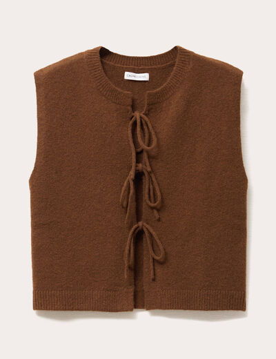 Gilet sans manches noué marron femme