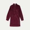 Robe droite velours col montant bordeaux femme