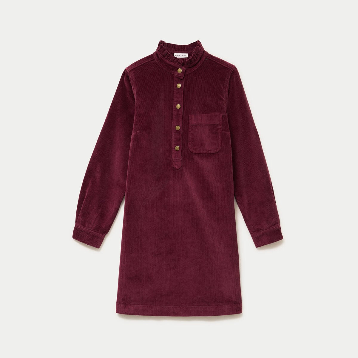 Robe droite velours col montant bordeaux femme