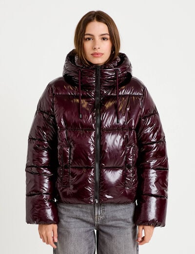 Doudoune bas resserr&eacute; manches longues violet fonc&eacute; femme