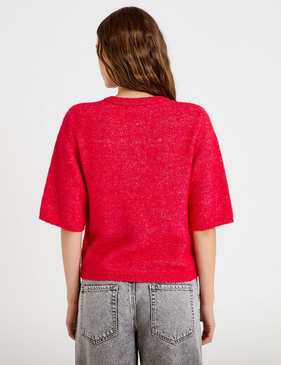 Gilet duveteux manches 3/4 rouge femme