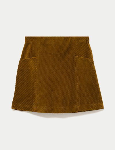 Jupe trap&egrave;ze en velours vert olive femme