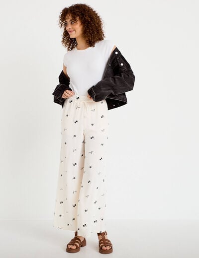 Pantalon bootcut brod&eacute; taille standard blanc femme