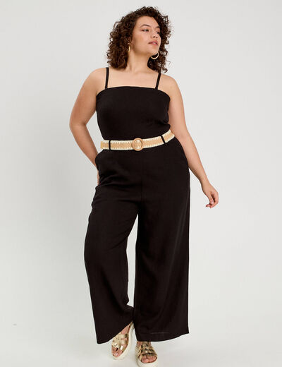 Combinaison pantalon bretelles avec lin noir femme