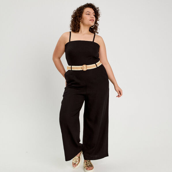Combinaison pantalon bretelles avec lin noir femme