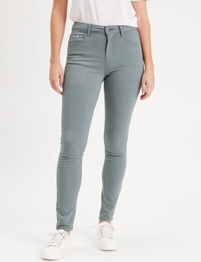 Jeans slim 5 poches vert fonc&eacute; femme