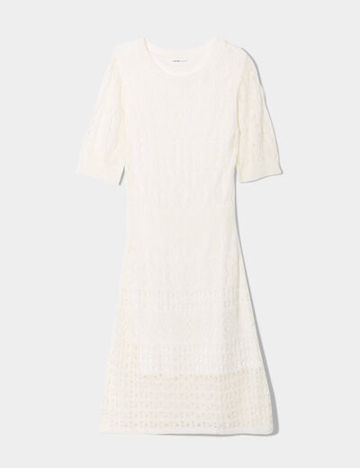 Robe pull évasée ajourée ecru femme