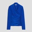 Blouse satin drapé bleu electrique femme