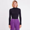 T-shirt côtelé col montant noir femme