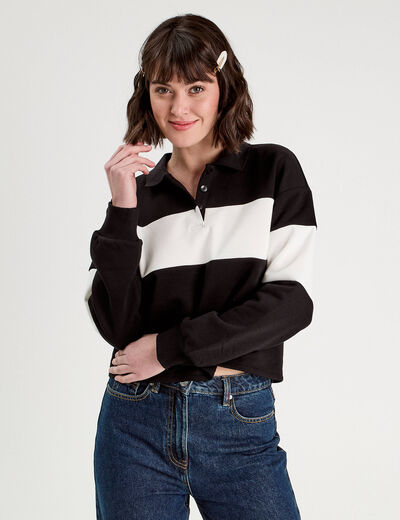 Polo manches longues noir femme