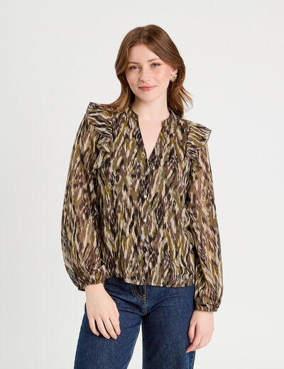 Blouse manches longues vert kaki femme