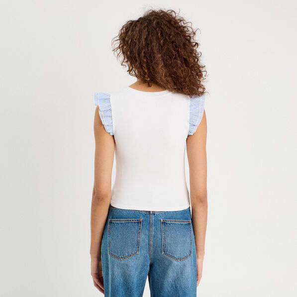 Débardeur volants épaules blanc femme