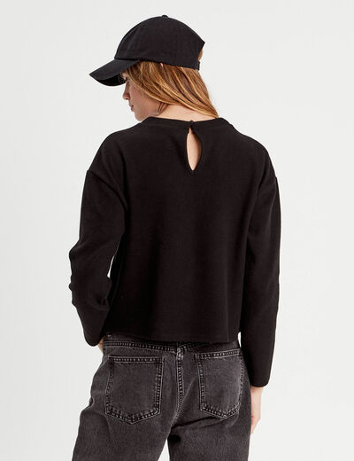 T-shirt col détails bijoux noir femme