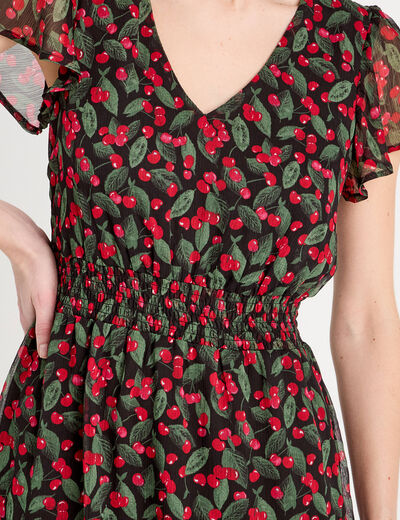 Robe évasée à volants noir femme