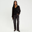 Blouse droite courte manches longues noir femme
