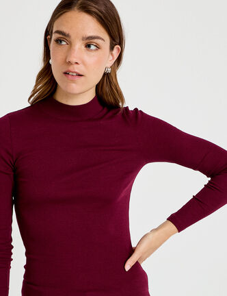 T-shirt ajust&eacute; manches longues bordeaux femme