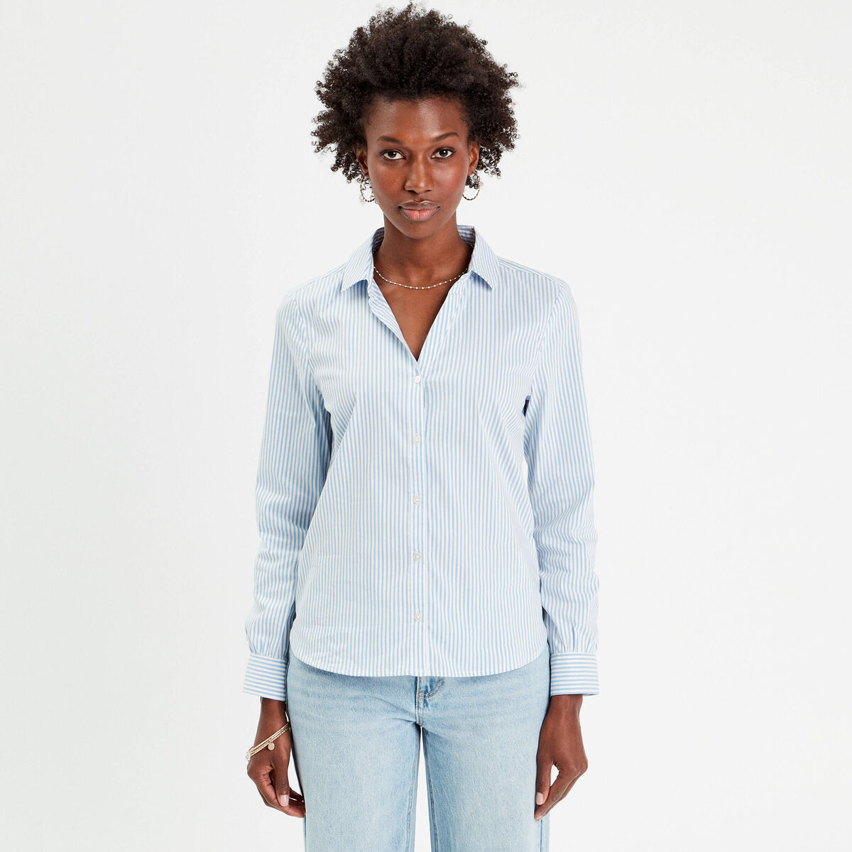 Chemise manches longues bleu ciel femme
