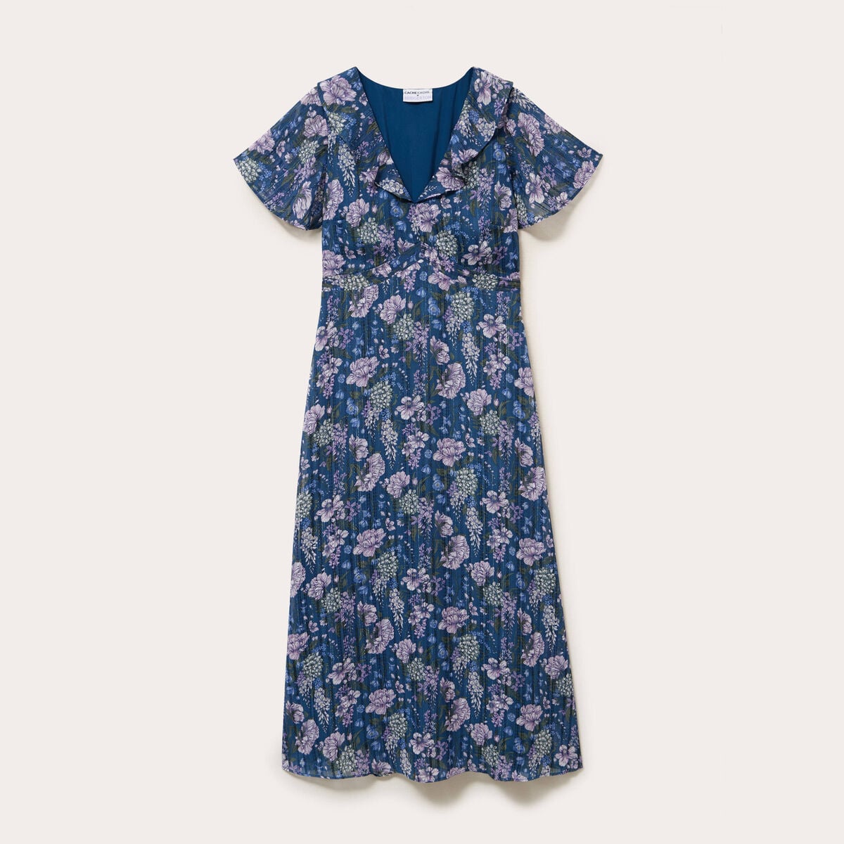 Robe longue &eacute;vas&eacute;e Bridgerton bleu marine femme