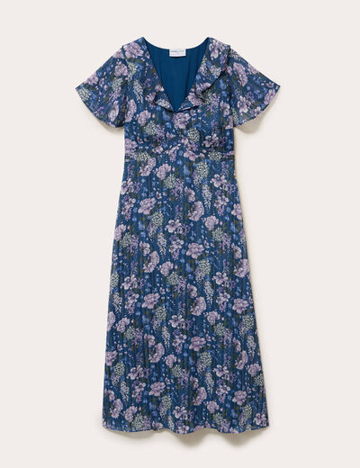Robe longue &eacute;vas&eacute;e Bridgerton bleu marine femme