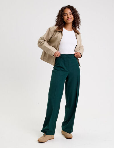 Pantalon large ventre plat vert foncé femme