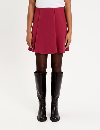 Jupe courte &eacute;vas&eacute;e stretch rouge fonc&eacute; femme