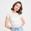 Body ajusté manches courtes dentelle ecru femme