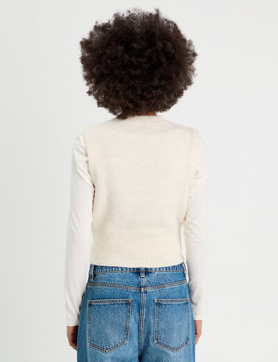 Pull sans manches ecru femme