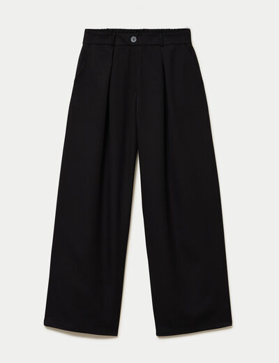 Pantalon large taille haute noir femme
