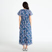 Robe longue &eacute;vas&eacute;e Bridgerton bleu marine femme