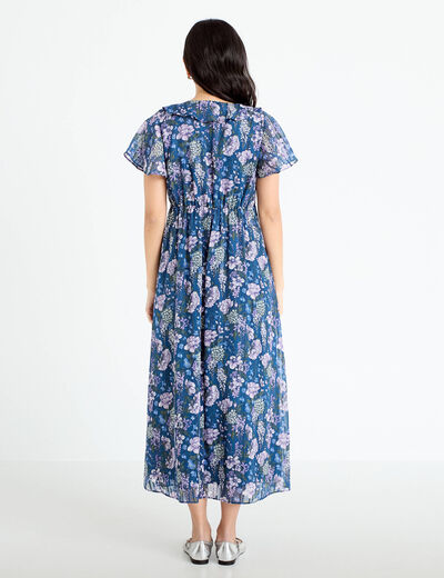 Robe longue &eacute;vas&eacute;e Bridgerton bleu marine femme