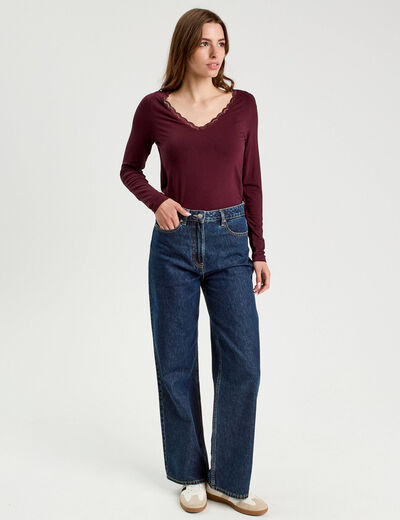 T-shirt manches longues violet foncé femme