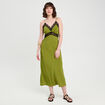Robe longue ajustée dentelle vert foncé femme