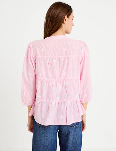 Chemise droite manches 3/4 rose femme