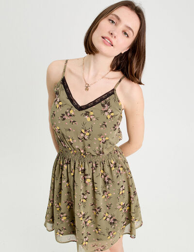 Robe patineuse bretelles fines vert foncé femme