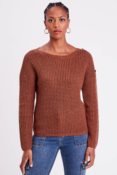 Pull manches longues marron femme